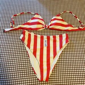 Marine Layer X Angie Red and White Striped Bikini Set
